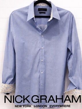 ⭐️💙 Nick Graham Stretch Dress Shirt XL | Blue Pattern w/floral cuff Button down